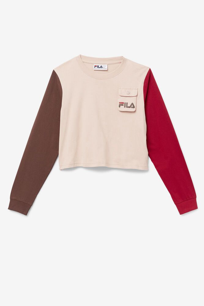 Fila Tanika Long Sleeve Cropped T-Shirt Rose - Womens - 16254JAMY